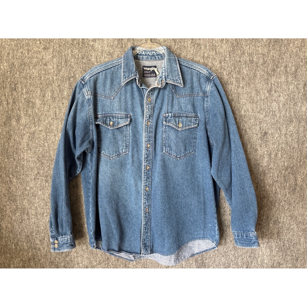 Wrangler Mens Cowboy Cut Regular Fit Denim Western Shirt Medium Wash 16.5 x 36